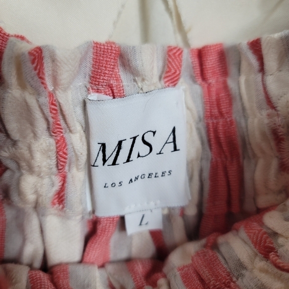 Misa LA Striped Embroidered Peasant Blouse Top Off the Shoulder Large Red Cream - Picture 5 of 9